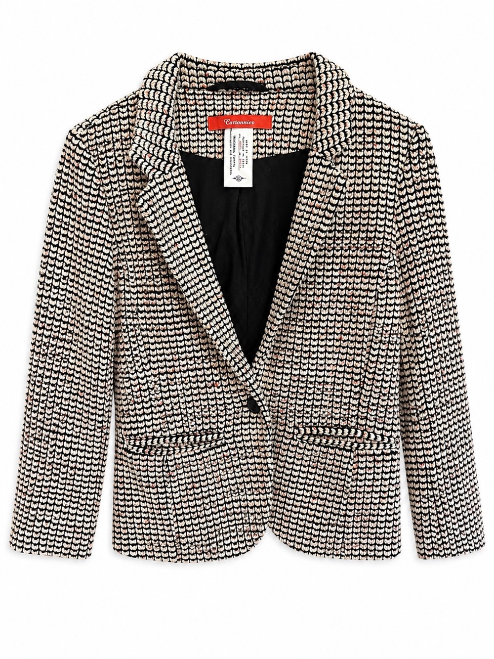 Cartonnier Black and Cream Tweed-Style Knit Blazer